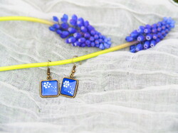 Blue paint - fire enamel earrings/pendant