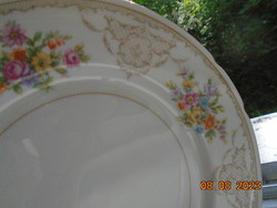 Antik színes virágcsokros és barokk rózsafűzéres zománc rácsmintás jelzett süteményes tányér