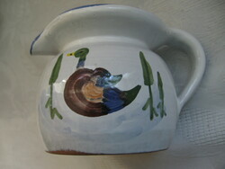 Handcrafted ceramic jug with wild duck and duck, spout