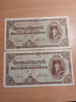 2 pieces of 1945 50 pengő!