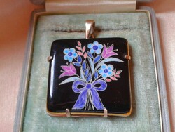 Hand-painted antique pendant with silver socket