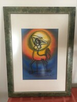 Szász Endre Silk Painting - Beautiful Silk Artwork with New Italian Frame and Non-Reflective Glass