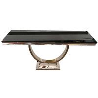 Chrome console table with black glass - b393