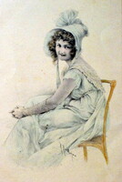 Antik M M Vienne Wichera színezett grafikus üdvözlő képeslap ifjú hölgy
