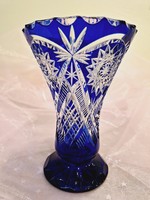 Ajka  gyönyörű  kék kristály váza