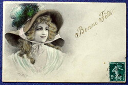 Antique m m vienne wichera colored graphic greeting card young lady