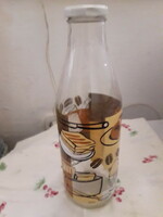 Tejes  festett üveg csavaros tetjű literes flaska palack 27x9 cm. újszerű