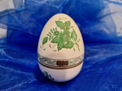 Herendi zöld Apponyi mintás,porcelán tojás formájú bonbonier