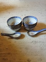 Chinese rice grain porcelain bowls with spoons