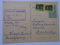 S5.28   Inflációs levelezőlap  -1945 12.15  Zalaegerszeg Kulcsár - Szombathely Dohányárúraktár