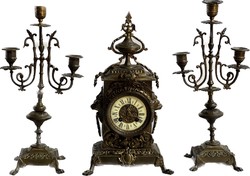 Antique half-baked mantel clock set