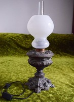 Converted antique table petroleum lamp angelic cast metal body glass shades 50 x 16 cm works!