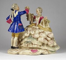 1M273 old marked gdr porcelain rococo figure on a pair of pedestals 19 x 20 cm
