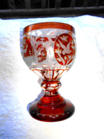 Biedermeier glass goblet with polished medallions
