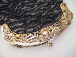 Particularly beautiful, original Art Nouveau gold-plated silver frame handbag decorated with angels