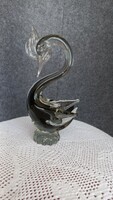 Handmade glass swan from Murano, perfect, black, colored in material, 23.5 cm, weight: 866 gr.