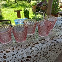 5 pink glass glasses with a beautiful glass tray