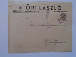 S9.21 Envelope 1941 ix 4- dr. Őri lászló Budapest - kauderer lászló for iron wholesale company