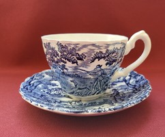 The Hunter by Myott angol porcelán kék jelenetes kávés teás szett csésze csészealj tányér vadászkuty