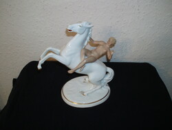 ﻿WALLENDORF-Rendkívül ritka, biszkvit porcelán ló, lovas szobor talapzaton Schaubach Kunst