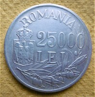 Ezüst 25000 Lej Románia  T1-2  Ritka 1946