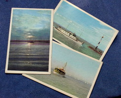 3 old Balaton photo postcards Zsigmond Móricz motorboat, ferry, sailboat... Postman 60s