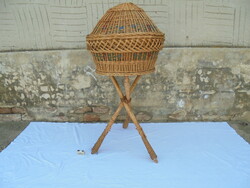 Retro painted, braided bread basket, basket on legs