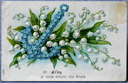 Antique embossed litho greeting card lily of the valley anchor from forget-me-not