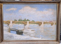 Tóth B. László (1906-1981):  Budapest,Margit híd, Képcsarnokos