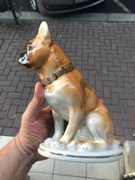 Boxer kutya porcelán szobor, Lomonoszov Szt. Pétervár, 22 cm-es