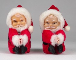 1O296 pair of retro little Santa Claus figures with a monchichi character