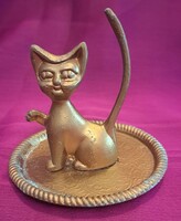 Gyűrűtartó cica, fém macska ékszertartó (L4109)