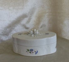 Höllóháza porcelain with morning glory pattern, flawless bonbonier with rose holder, jewelry holder
