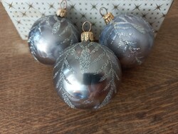 3 Pcs silvery glass ball Christmas tree decorations with ice flowers