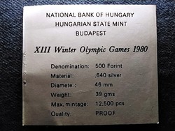 XIII. Téli olimpiai játékok Lake Placid .640 ezüst 500 Forint 1980 Tanúsítvány (id69763)