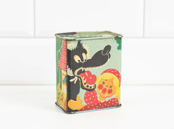 Vintage tin bush with piroska and the wolf message scenes - Hungarian toy from a record company