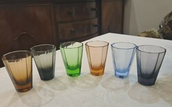 Art deco színes üveg likőrös pohárkészlet