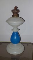 Antique blown milk glass kerosene lamp combined with blue color