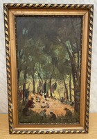 Impressionist painting by János Gy.Riba (1905-1973) in the forest