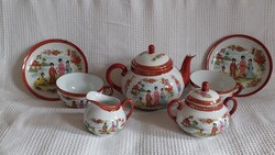 Antik kézzel festett kínai porcelán tea/kávés készlet – Gésa (udvarhölgy) mintás