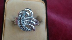 Art Nouveau style sterling silver ring with crystal gemstones