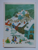 Régi grafikus karácsonyi képeslap - B. Lazetzky Stella rajz