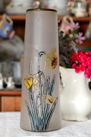Rarity! S.I.V. Brevete Art Nouveau, hand-painted, satin glass vase with daffodils
