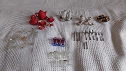 Miniature drinking sets, porcelain, glass doll house accessories