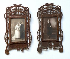 Pair of 2 Art Nouveau antique wooden picture photo frames