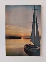 Régi képeslap 1961 Balaton fotó levelezőlap naplemente vitorlás