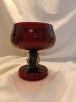 Vintage hand blown glass goblet ruby red and transparent