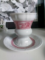 11 cm high, almost 2 dl porcelain goblet, glass with pink decoration, coaster, 11 cm high