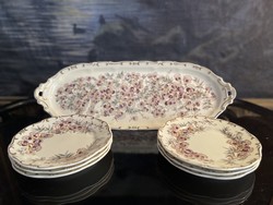 Zsolnay lila virágmintás süteményes készlet