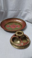 Painted solid copper Indian bowl and ashtray